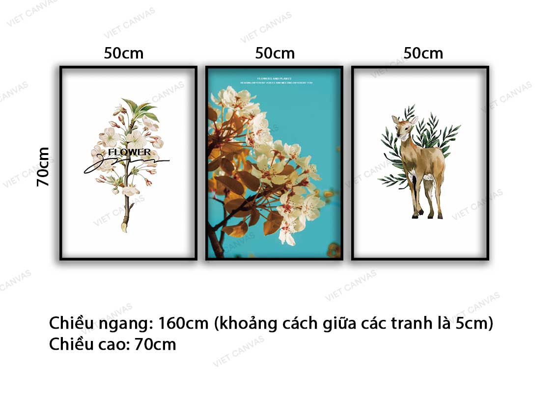Bộ 3 Tranh Chú Nai Nhỏ Và Những Sắc Hoa - VC916