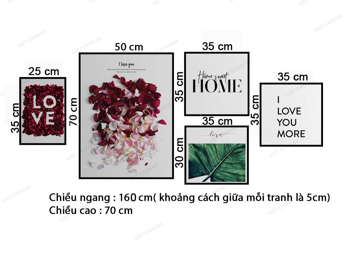 Bộ 5 Tranh Lá Cây, Cành Hoa Ngọt Ngào Và Quotes - VZ475.1