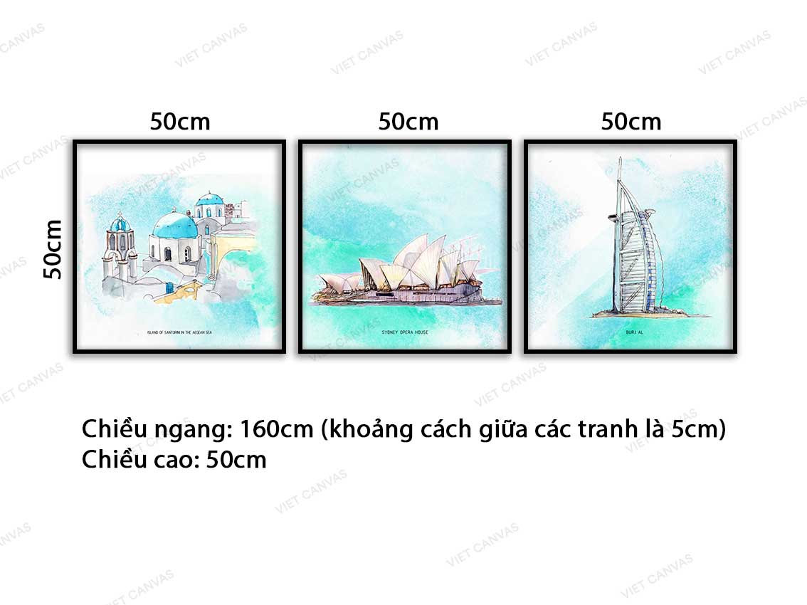 Bộ 3 Tranh Khu Phố, Nhà Hát Và Khách Sạn - VC759