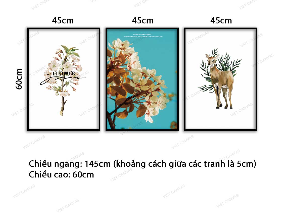 Bộ 3 Tranh Chú Nai Nhỏ Và Những Sắc Hoa - VC916