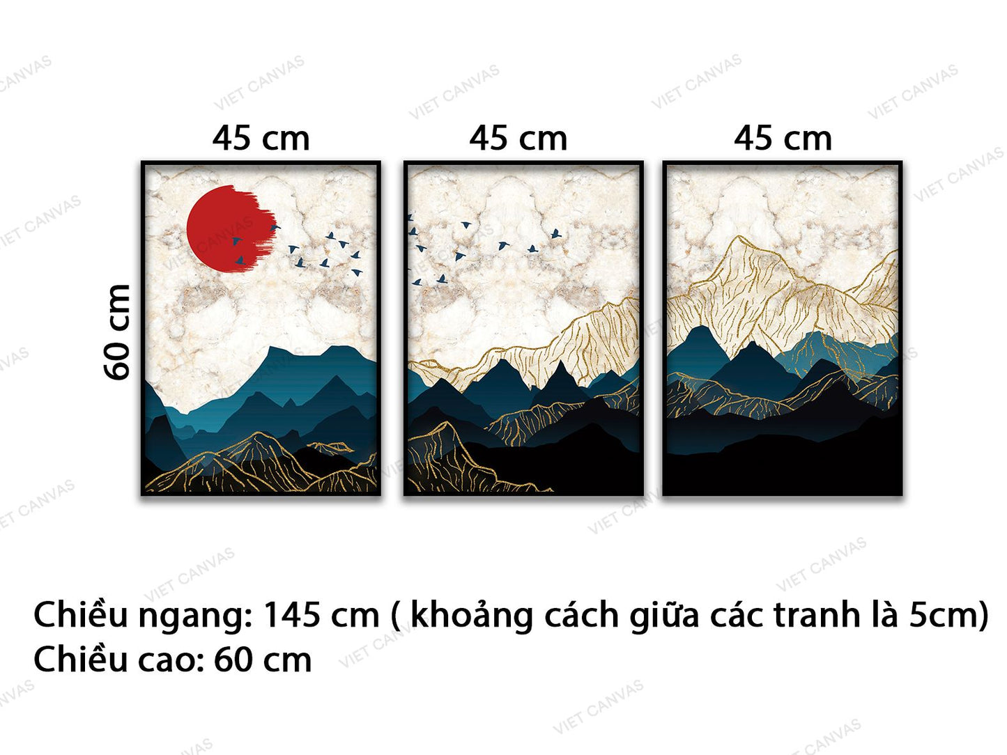 Bộ 3 Tranh Trăng Đỏ Trên Núi - VD072