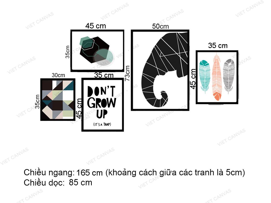 Bộ 4 Tranh Voi, Lông Vũ Và Quotes - VZ101.2