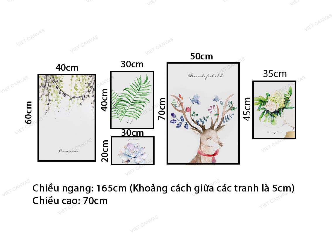 Bộ 5 Tranh Hoa, Lá Và Hươu - VZ295.1
