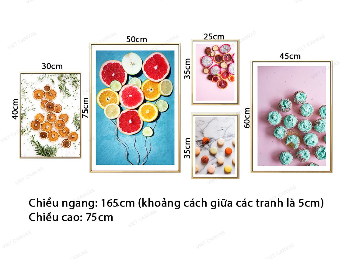 Bộ 5 Tranh Màu Sắc Rực Rỡ Của Trái Cây Và Bánh - VZ566.1