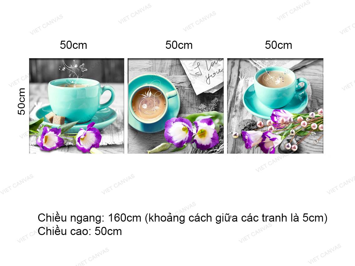 Bộ 3 Tranh Hoa Và Tách Cà Phê - VZ151