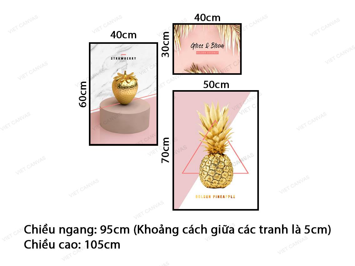 Bộ 3 Tranh Dâu Tây Và Dứa - VZ037.3