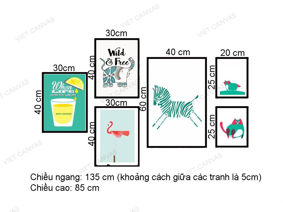 Bộ 6 Tranh Động Vật Và Ly Chanh - VZ128