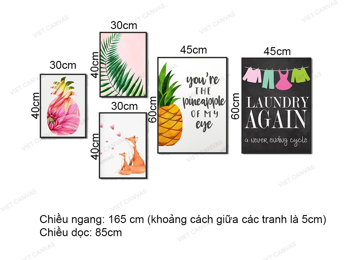 Bộ 5 Tranh Chú Sóc, Quả Dứa, Lá Cây Và Quotes - VZ109.2