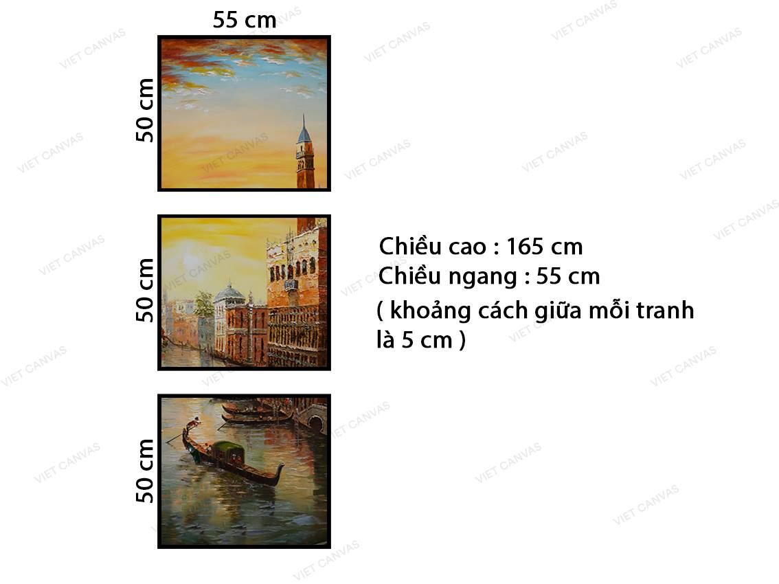 Bộ 3 Tranh Nhà Cổ Điển Bên Sông - VZ540.1