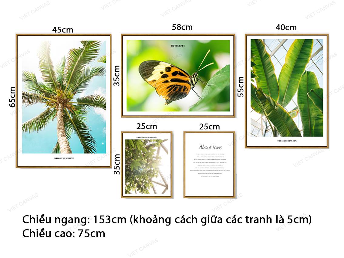 Bộ 5 Tranh Màu Xanh Của Lá Cây Thiên Nhiên - VZ567