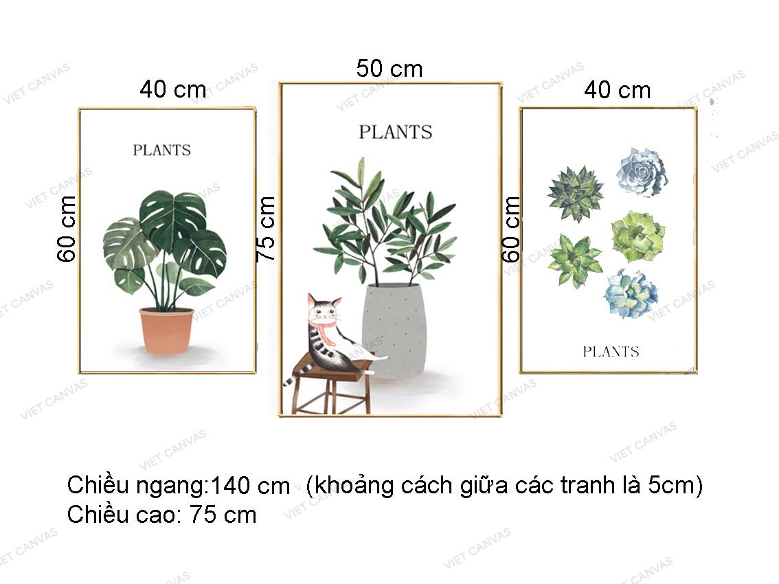 Bộ 3 Tranh Mèo Và Chậu Cây - VZ125.2