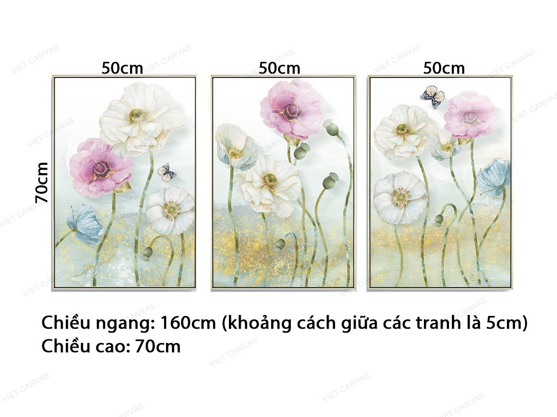 Bộ 3 Tranh Hoa Và Bướm Bay - VZ569.2