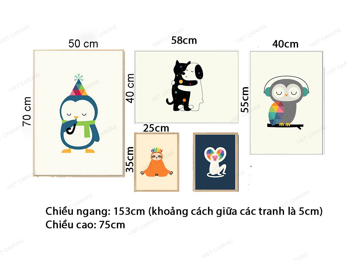 Bộ 5 Tranh Những Con Thú Dễ Thương - VZ126.1