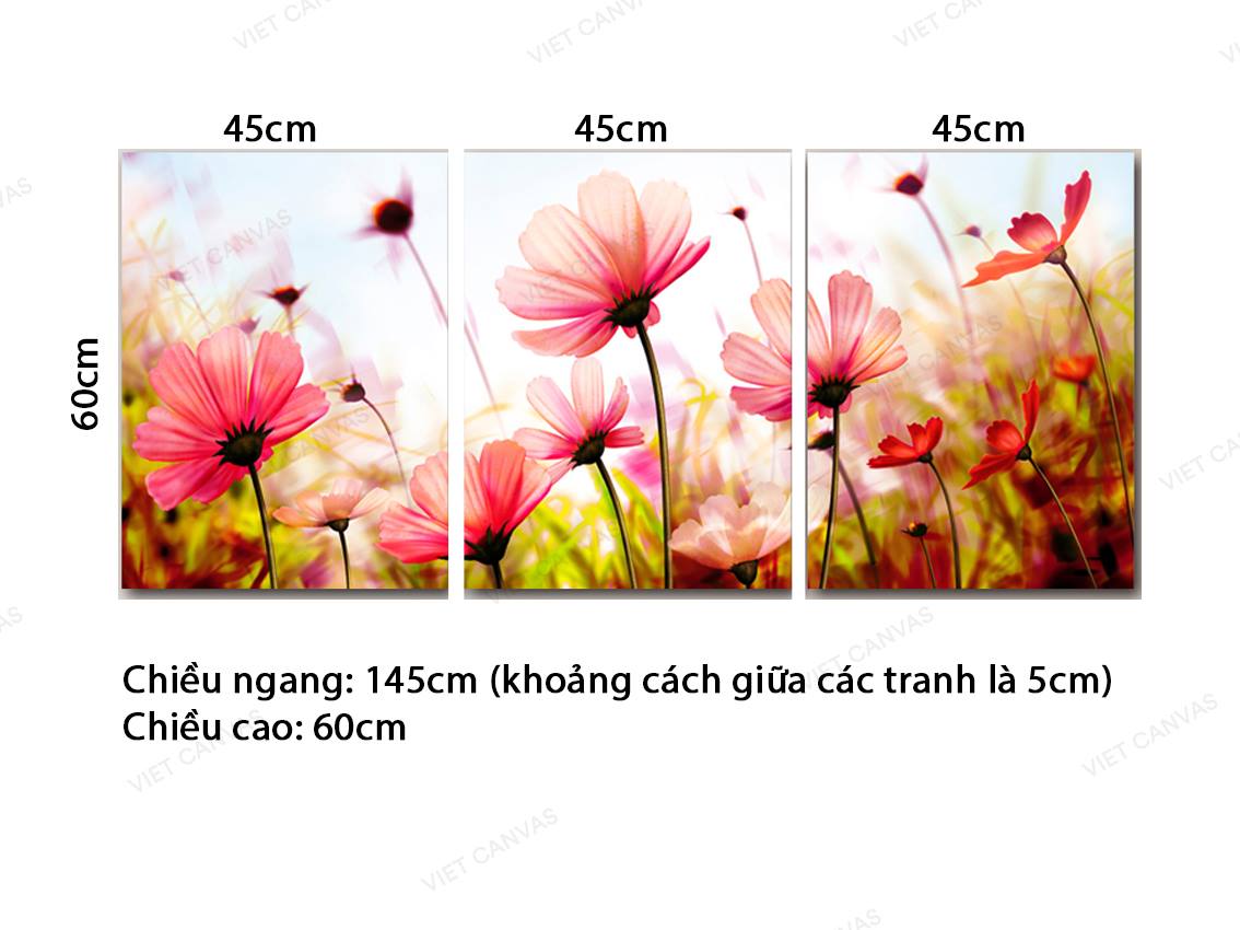Bộ 3 Tranh Vườn Hoa Sắc Hồng Sinh Động - VZ792