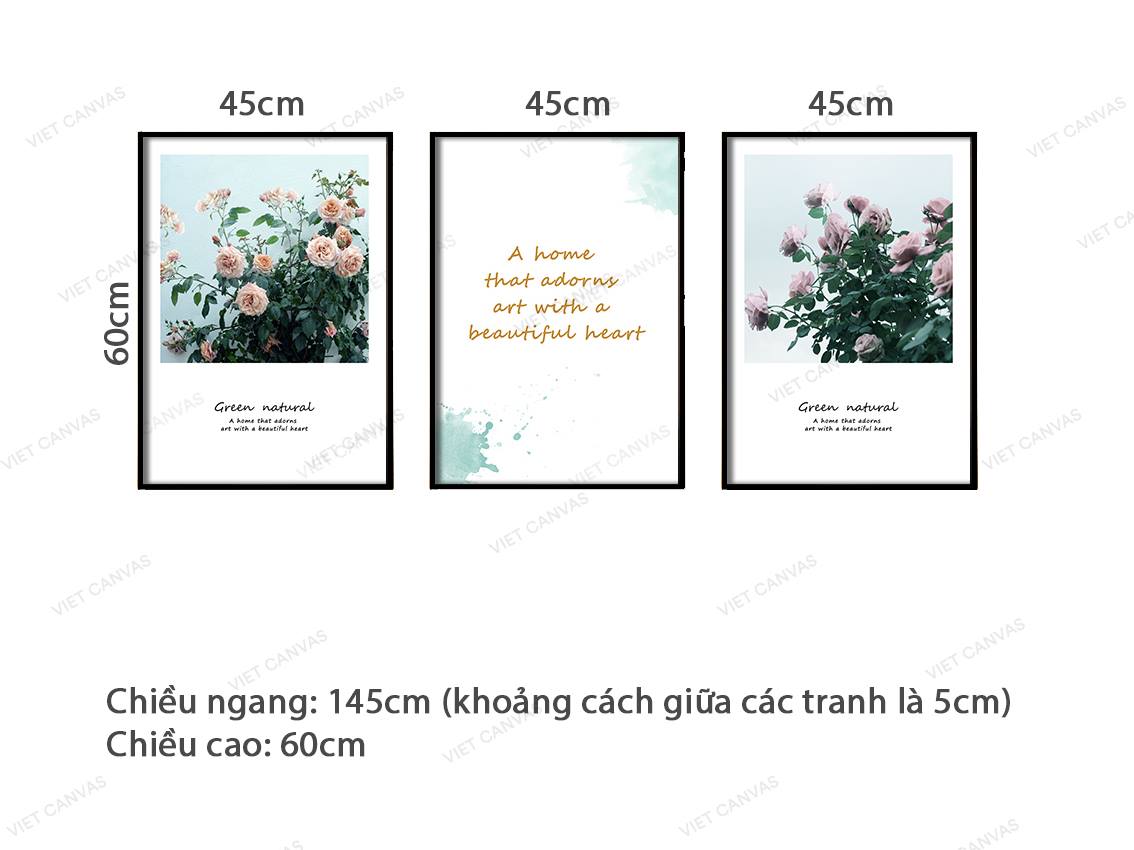 Bộ 3 Tranh Dàn Hồng Phơi Sắc Và Quotes - VZ912.1