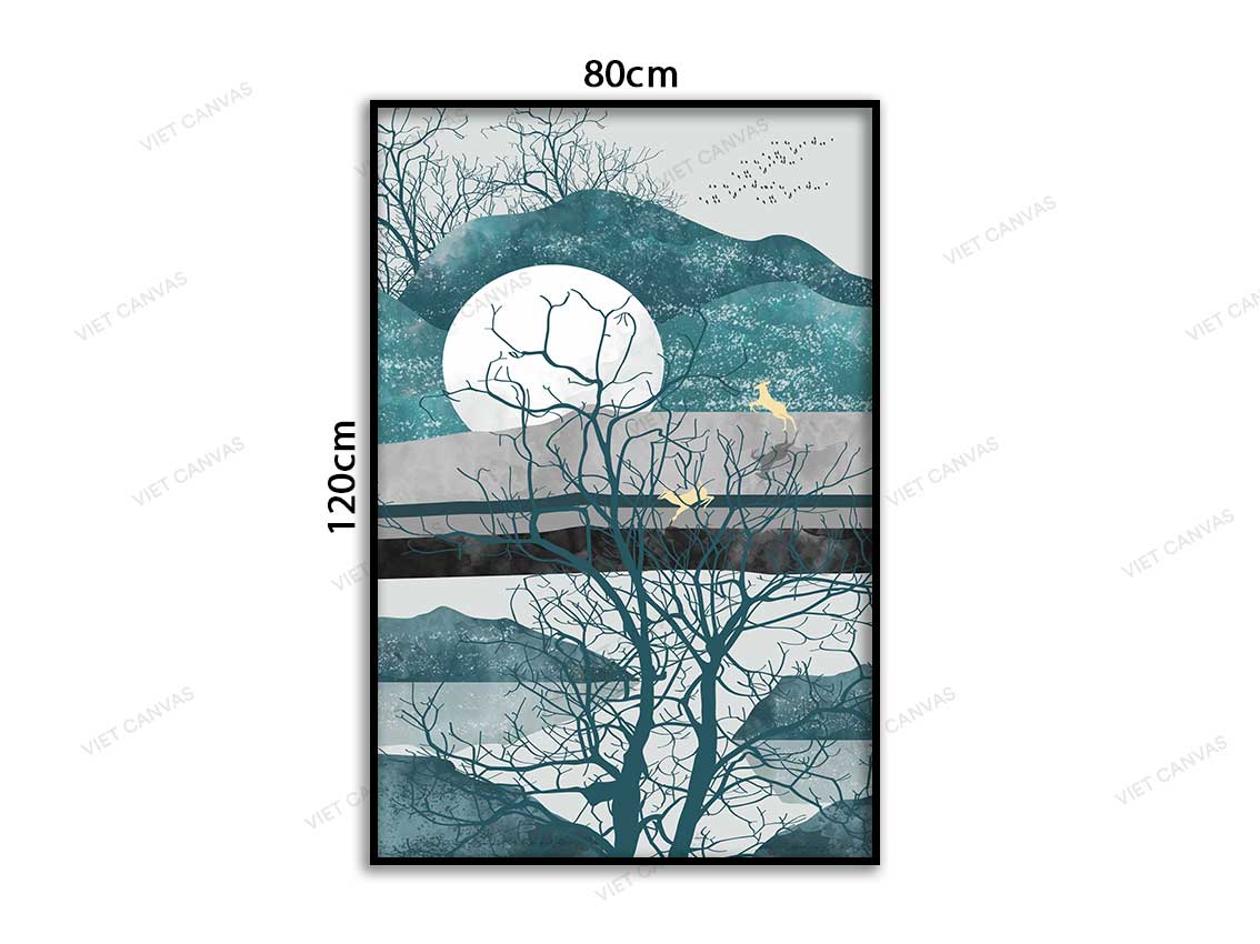 Tranh Đôi Hươu, Cây, Trăng Và Núi - VD040