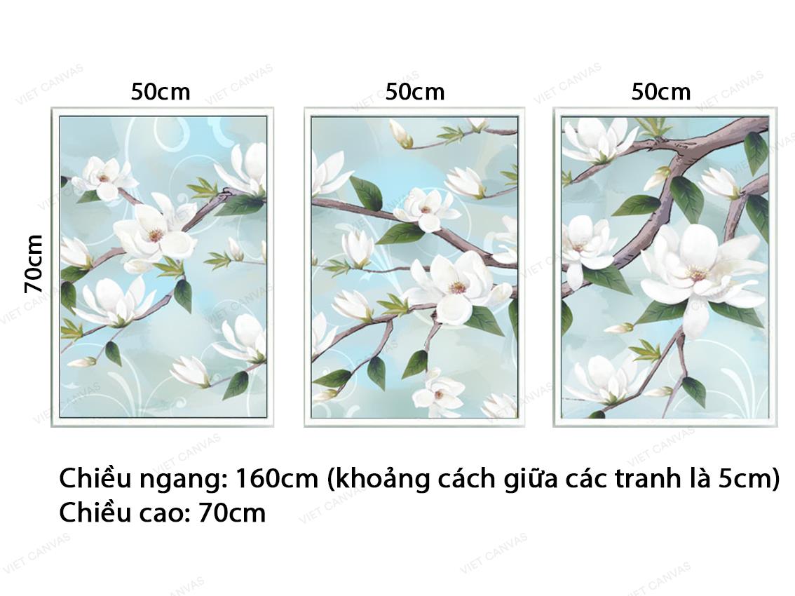 Bộ 3 Tranh Những Nhành Hoa Trắng Ngần - VZ572