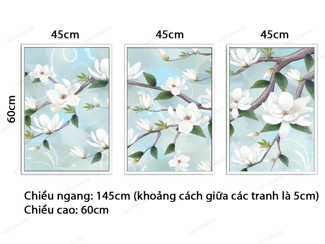 Bộ 3 Tranh Những Nhành Hoa Trắng Ngần - VZ572