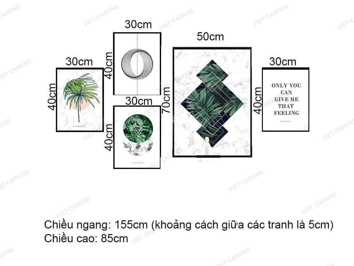 Bộ 5 Tranh Cây Lá Xanh, Vòng Tròn Và Quotes - VZ211.1