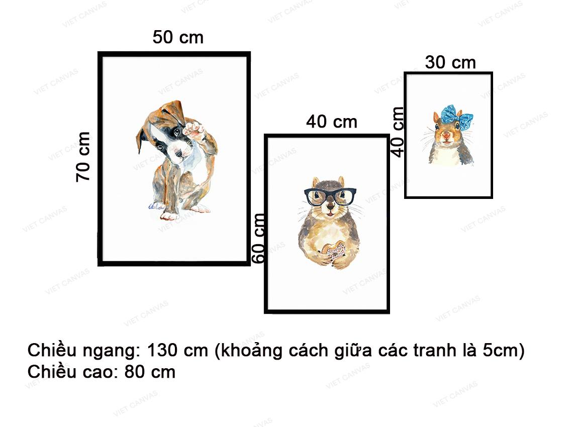 Bộ 3 Tranh Chú Chó Con và Hai Chú Thỏ - VZ138.2
