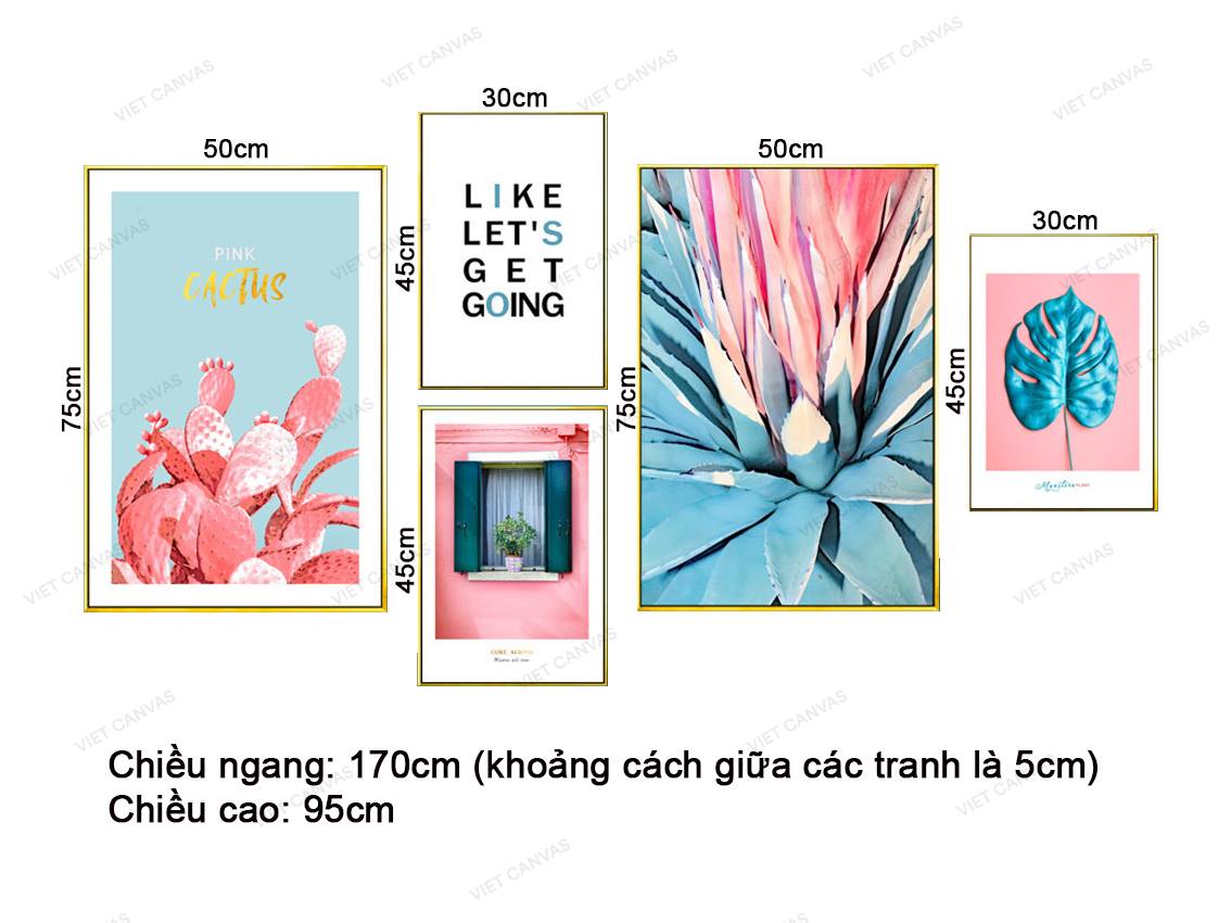 Bộ 5 Tranh Xương Rồng, Hoa Lá, Khung Cửa Sổ Và Quotes - VZ085.1