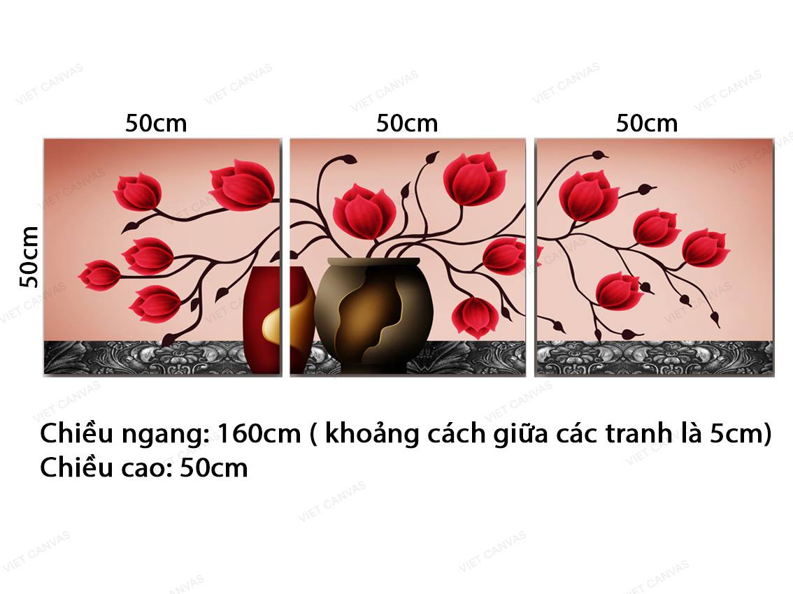 Bộ 3 Tranh Hoa Rực Rỡ Sắc Đỏ - VZ575