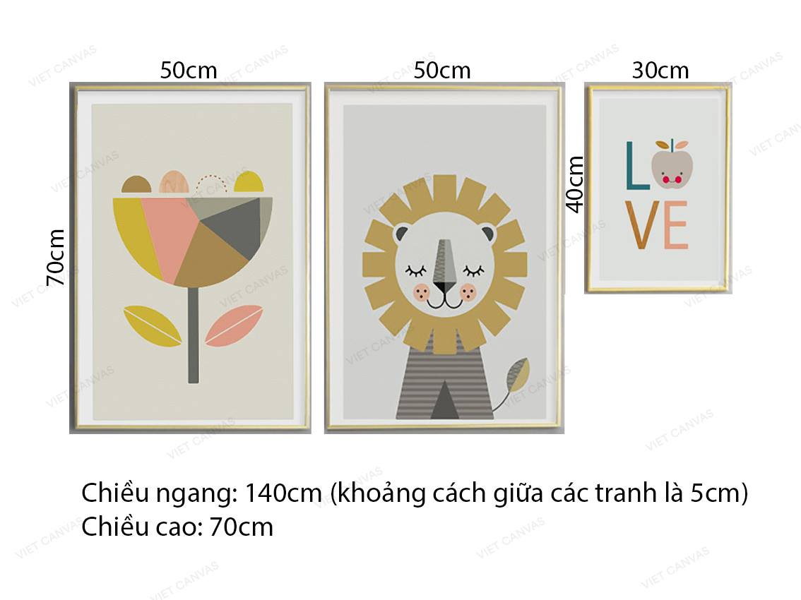 Bộ 3 Tranh Sư Tử, Cây Hoa Và Quotes - VZ455.3