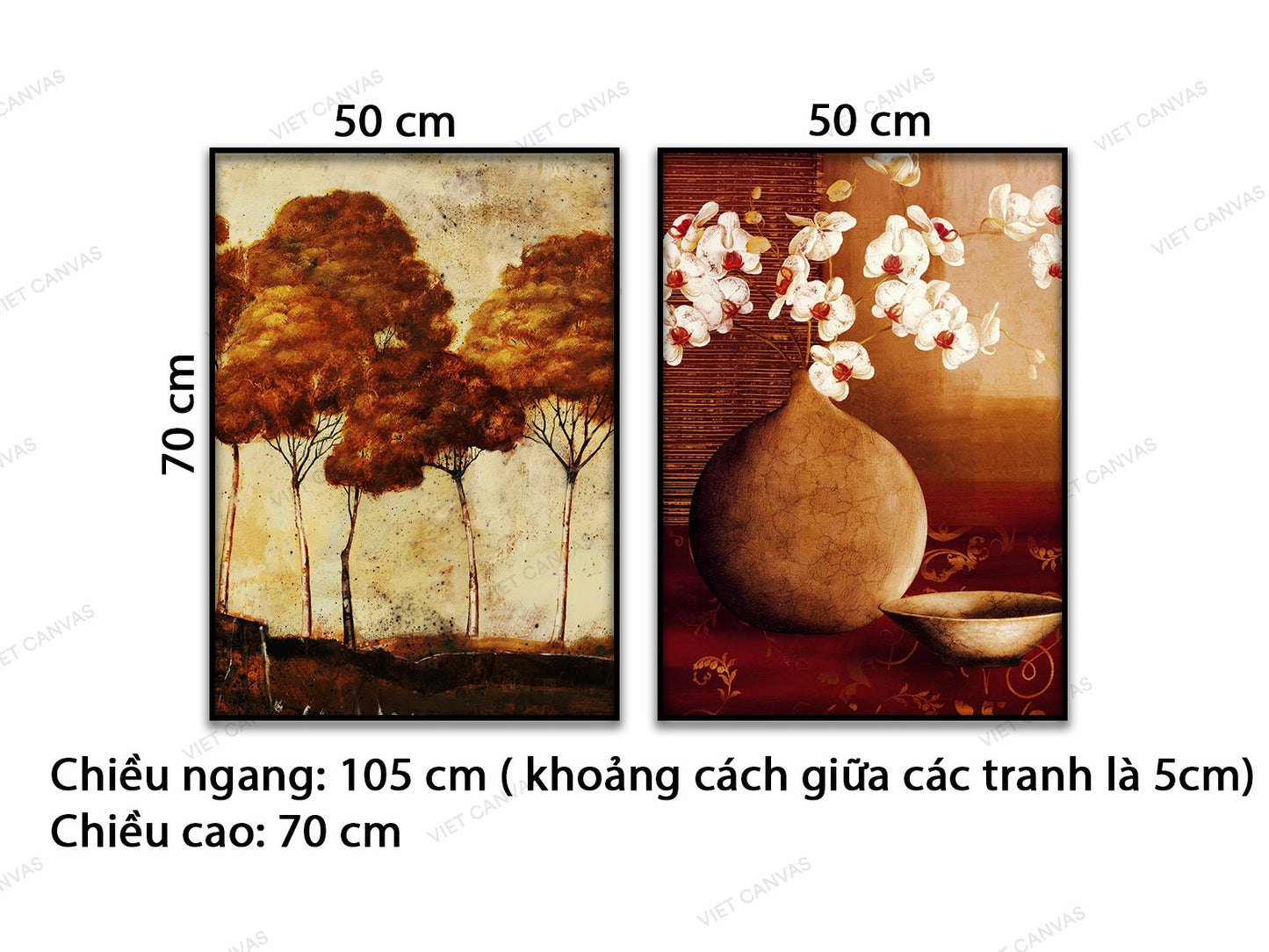 Bộ 2 Tranh Chậu Lan Và Hàng Cây Lá Vàng - VD265