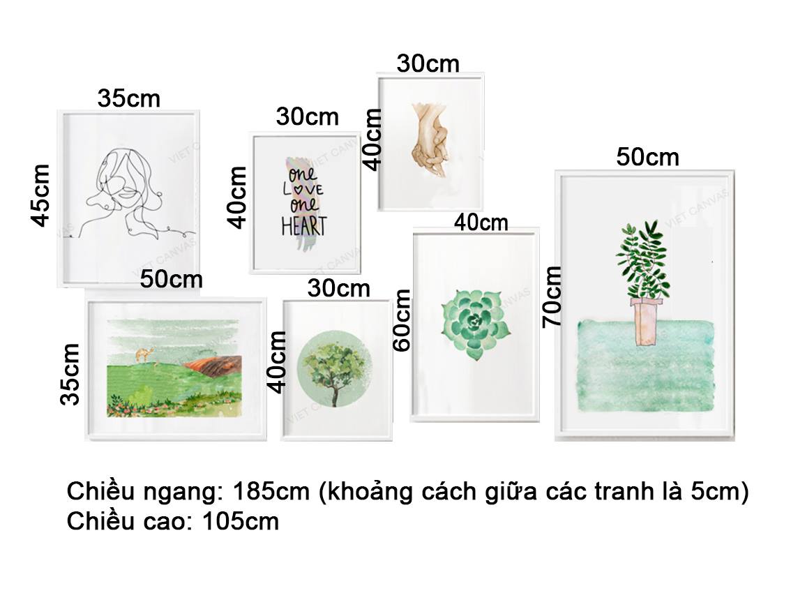 Bộ 7 Tranh Sen Đá, Lá Xanh, Chân Dung Và Quotes - VZ061.1