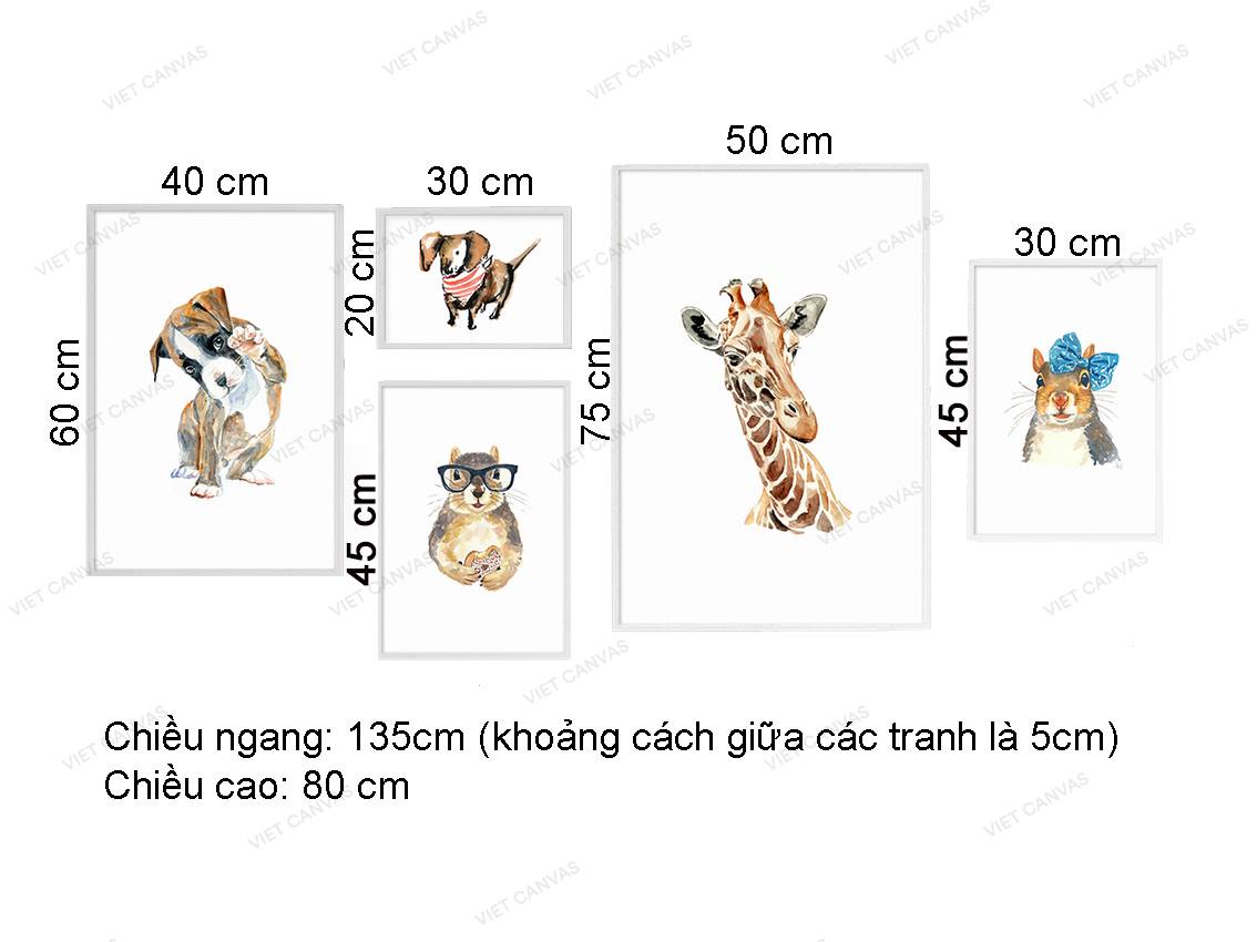 Bộ 5 Tranh Chân Dung Của Chó, Thỏ Và Hươu - VZ138.1
