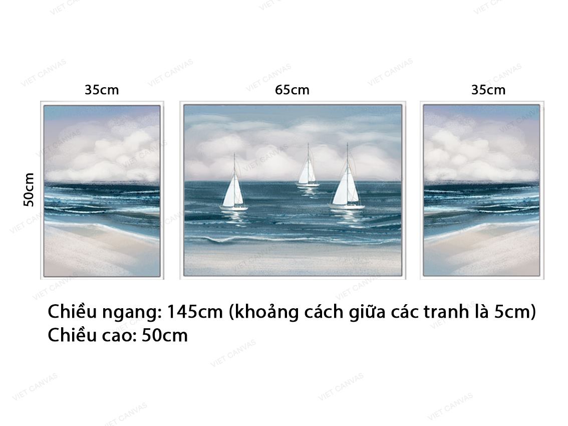 Bộ 3 Tranh Những Cánh Buồm Trắng Trên Biển - VZ316