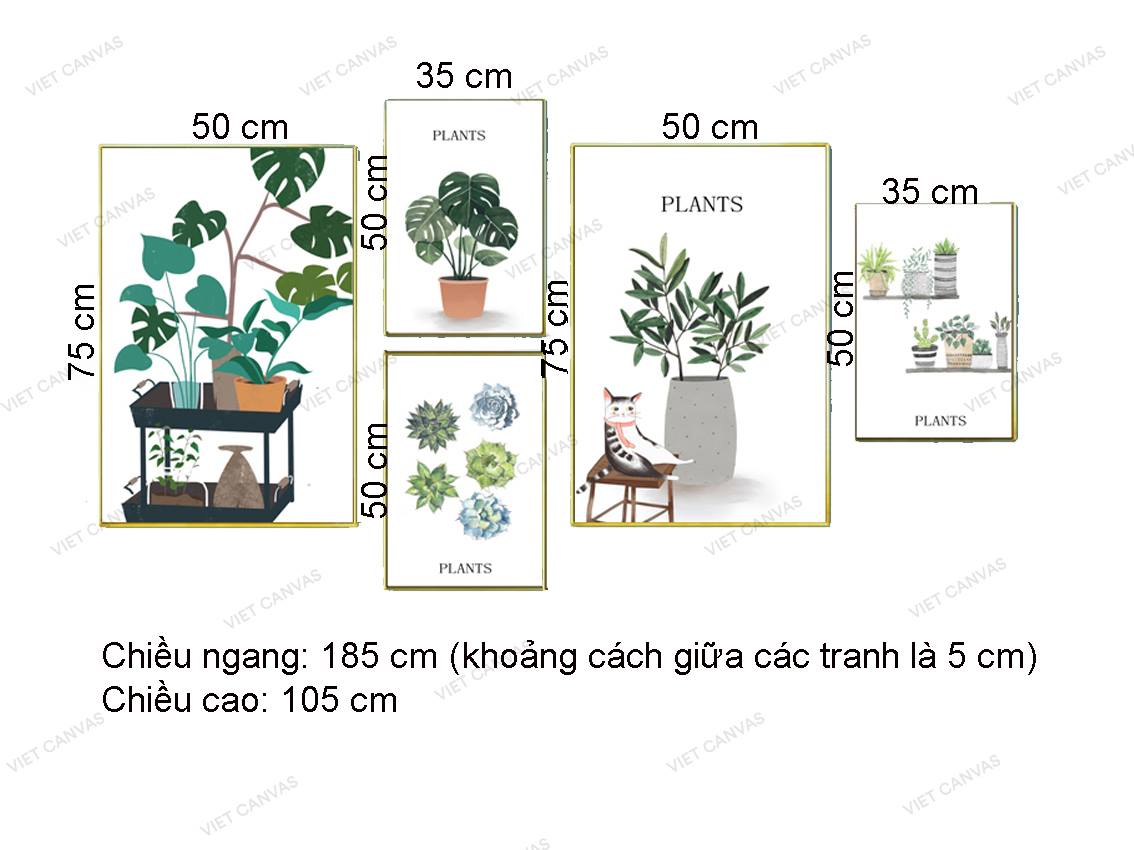Bộ 5 Tranh Lá Cây Xanh Và Sen Đá - VZ125.1