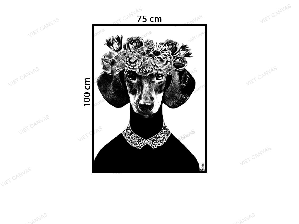 Tranh Chú Chó Đội Hoa Trắng Đen - VZ115.2