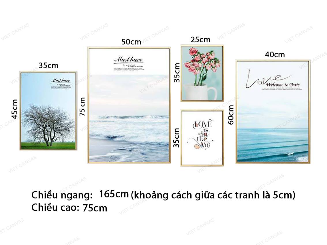 Bộ 5 Tranh Cây, Biển, Hoa Và Quotes - VZ463.2