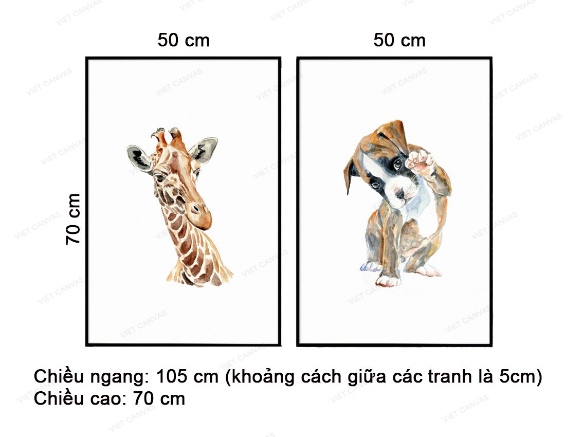Bộ 2 Tranh Hươu Cao Cổ Và Chú Chó Con - VZ138.3