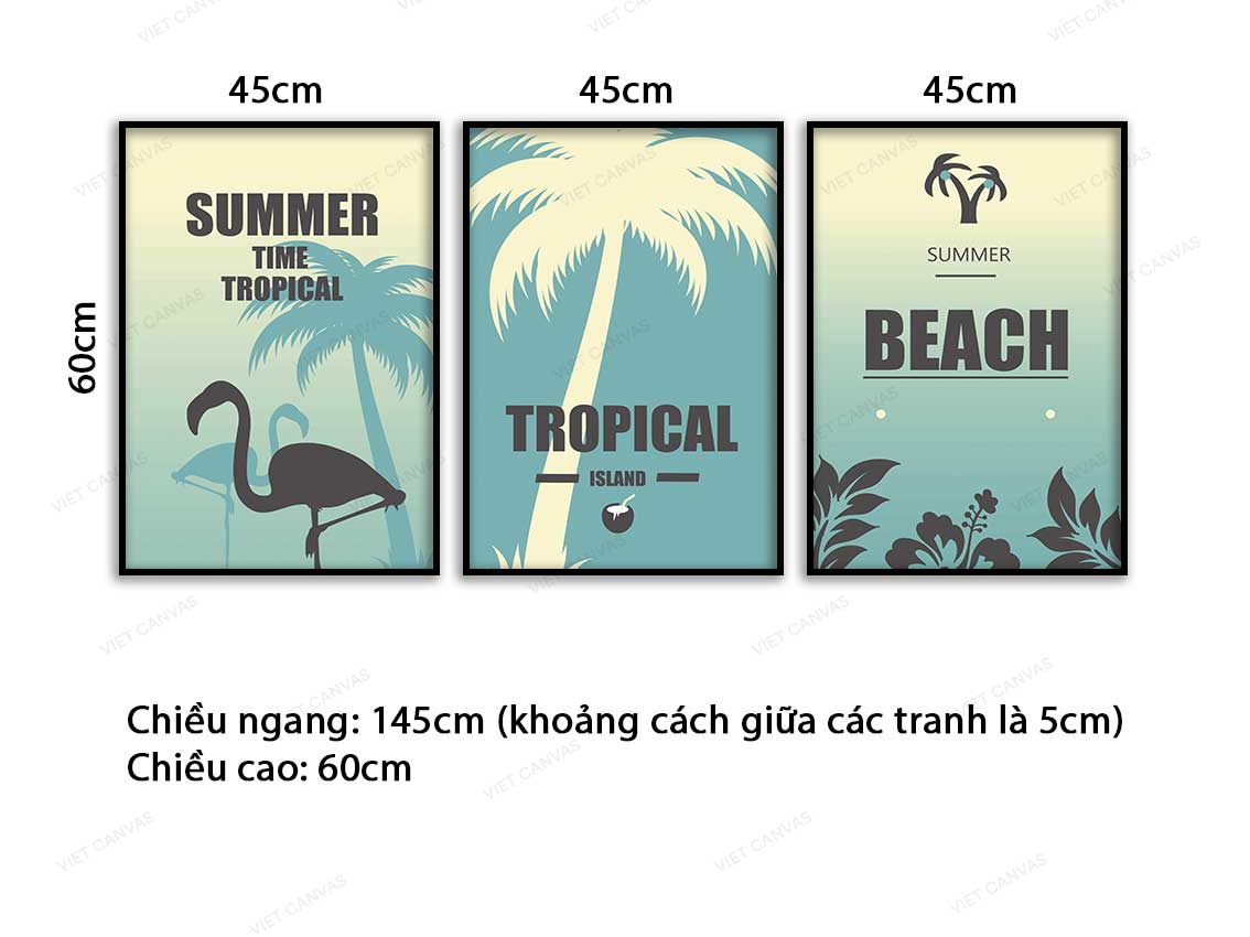 Bộ 3 Tranh Hồng Hạc, Cây Dừa Và Lá - VC802