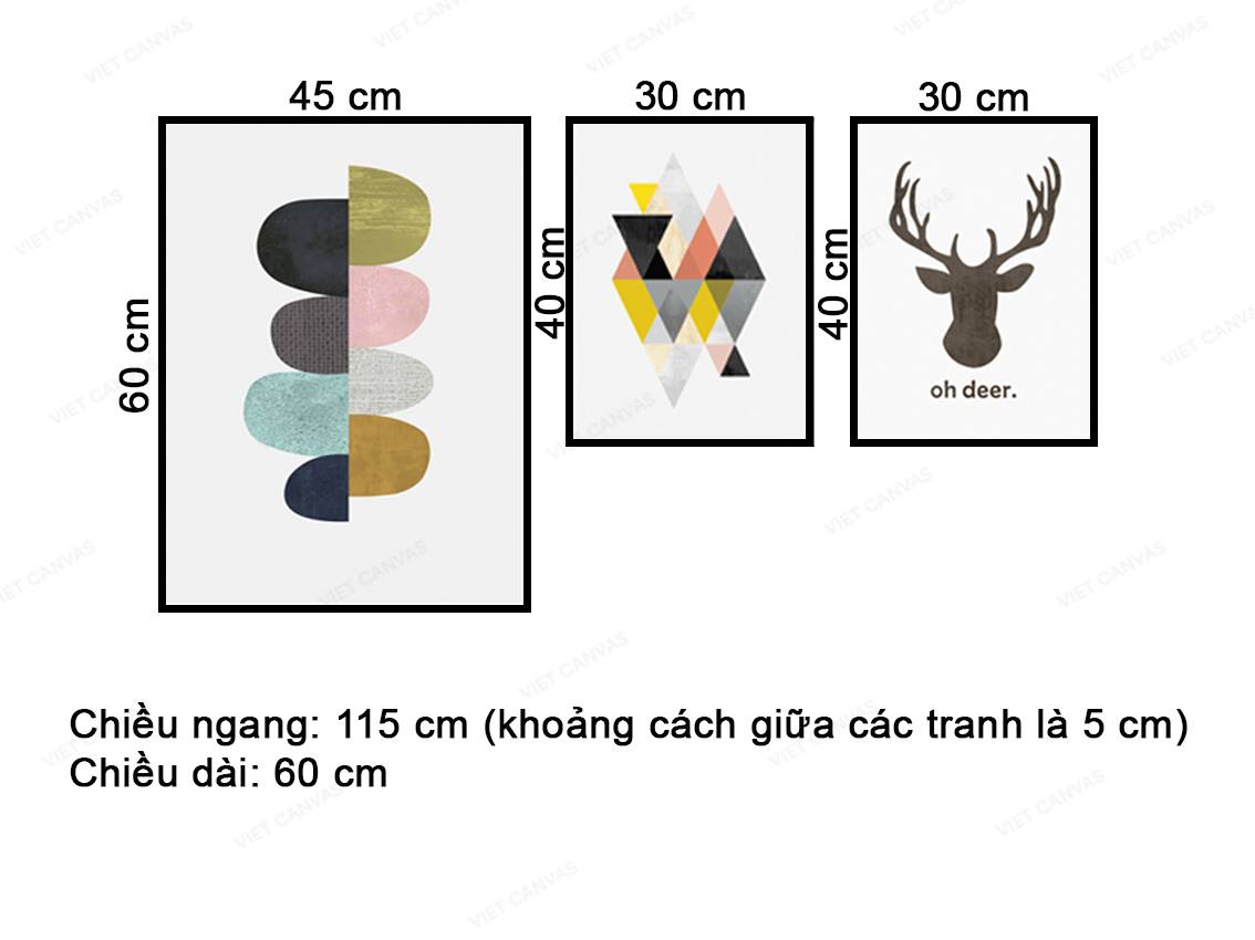 Bộ 3 Tranh Trừu Tượng Và Hươu - VZ461