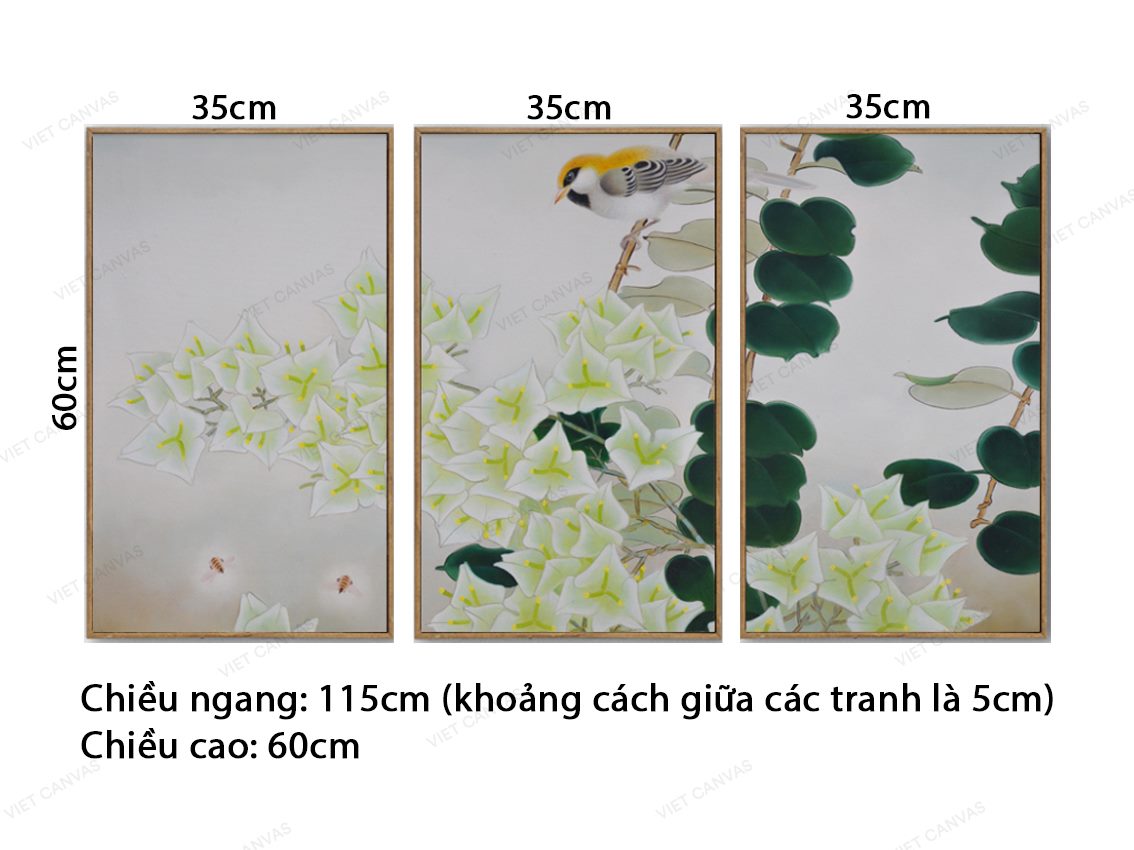 Bộ 3 Tranh Nhành Hoa Giấy Trắng Ngần - VZ577