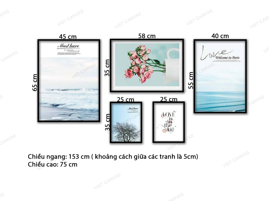Bộ 5 Tranh Sóng Biển, Hoa, Cây Và Quotes - VZ463.1