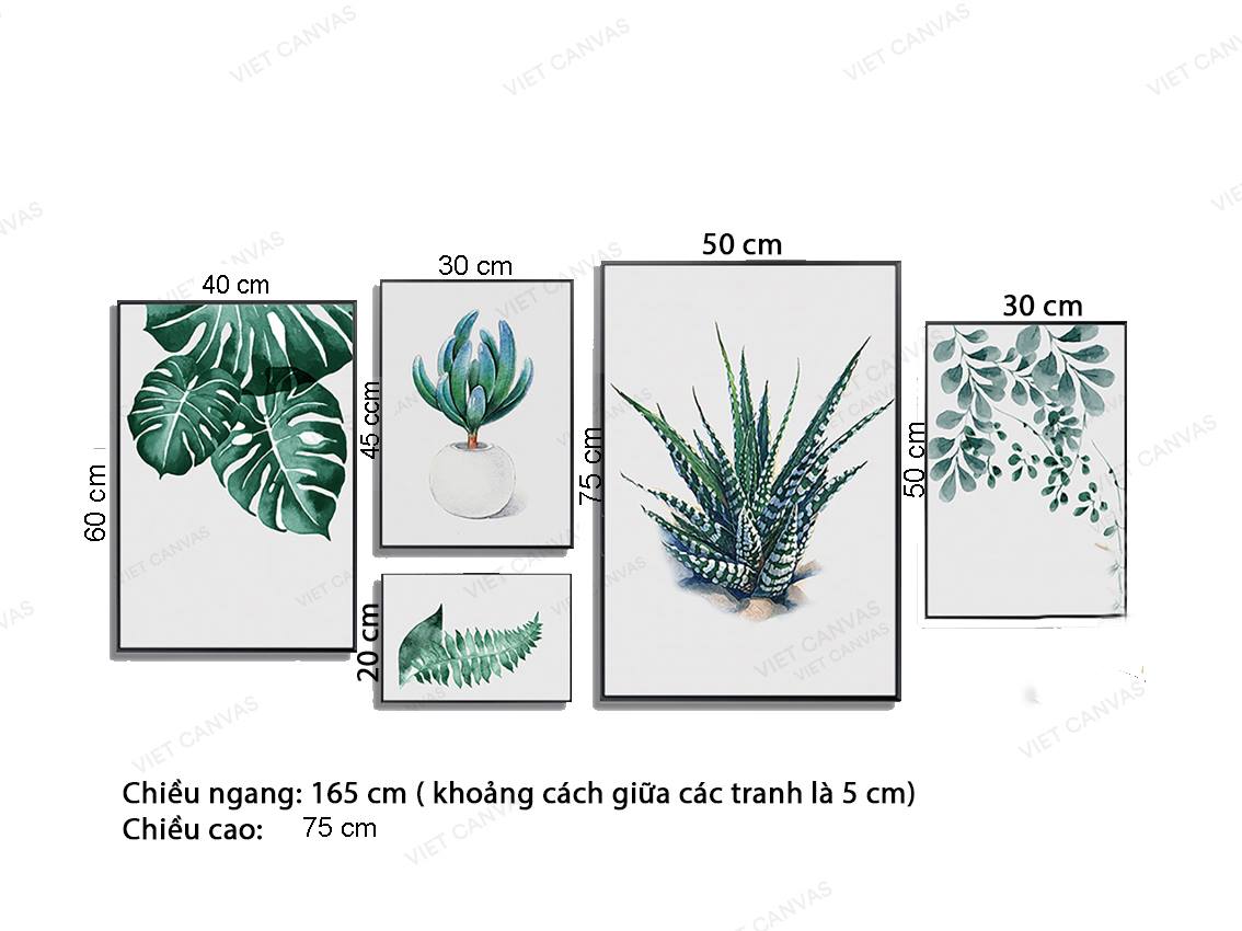 Bộ 5 Tranh Lá Cây Xanh Tươi - VZ002.1