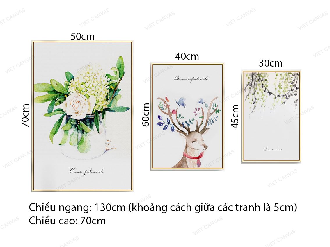 Bộ 3 Tranh Hoa, Lá Và Hươu - VZ295.3