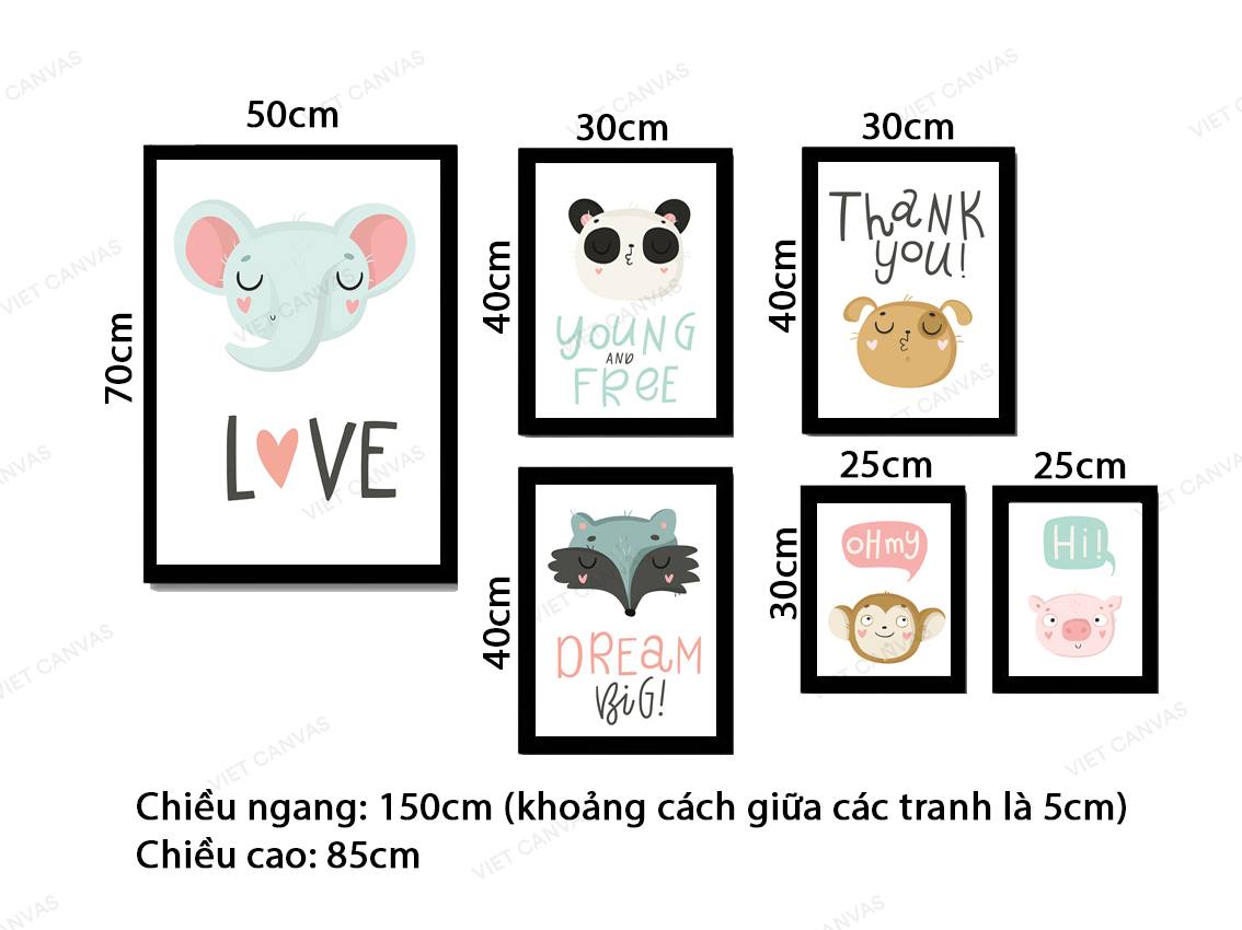 Bộ 6 Tranh Động Vật Dễ Thương - VZ132