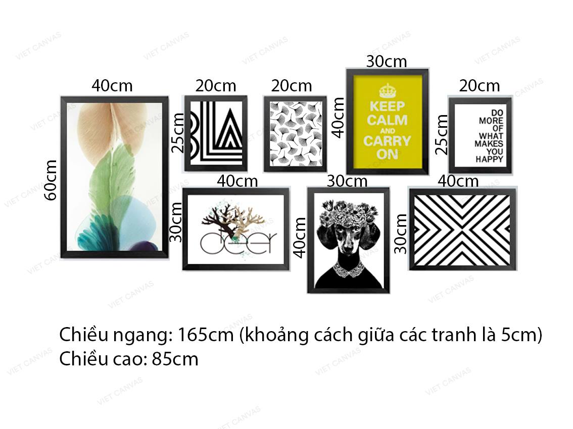 Bộ 8 Tranh Chú Chó, Lá Cây, Trừu Tượng Và Quotes - VZ115.1