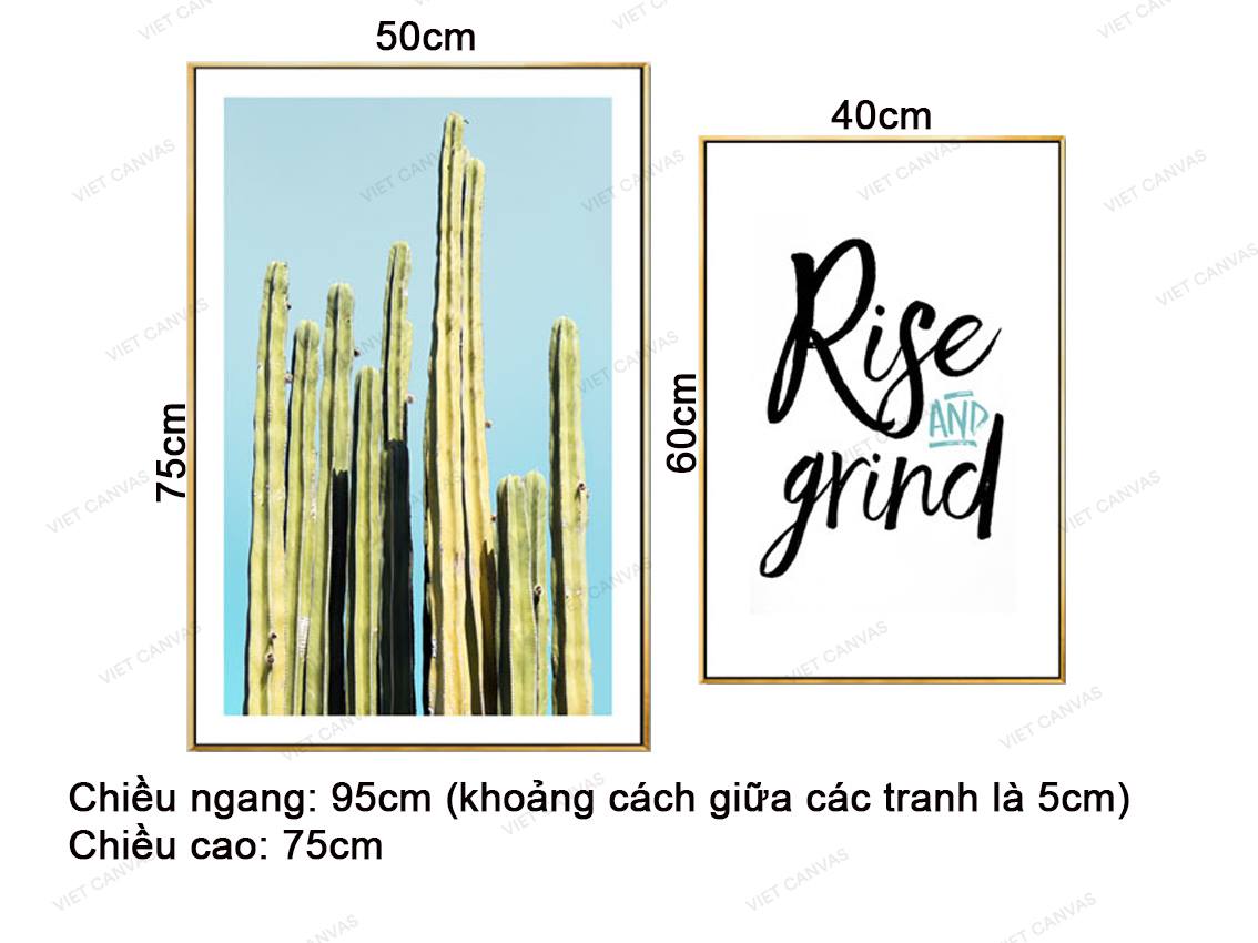 Bộ 2 Tranh Xương Rồng Và Quotes Rise And Grind - VZ074.2