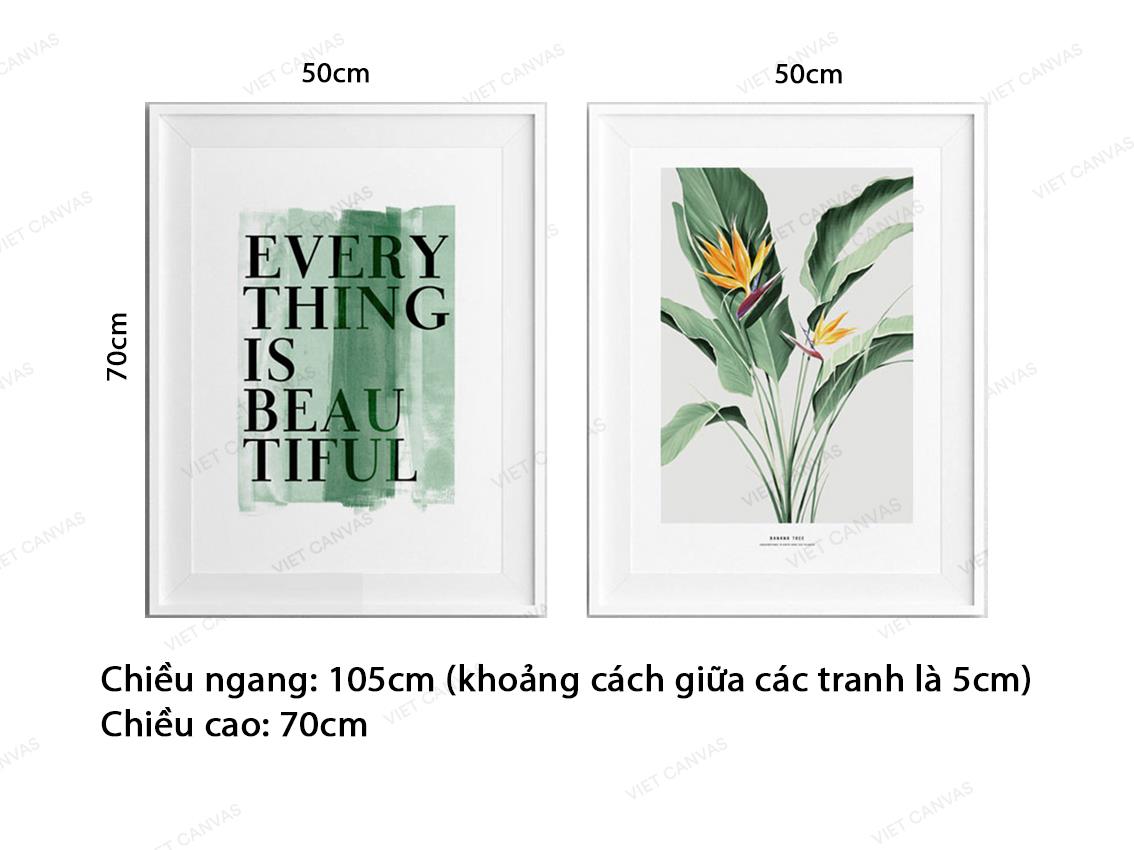 Bộ 2 Tranh Lá Cây Và Quotes Everything Is Beautiful - VZ078.4