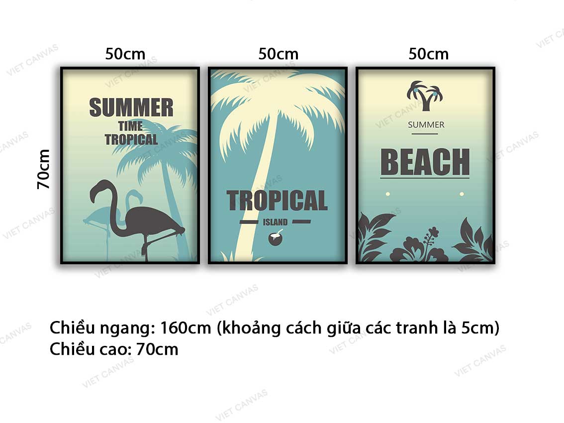 Bộ 3 Tranh Hồng Hạc, Cây Dừa Và Lá - VC802