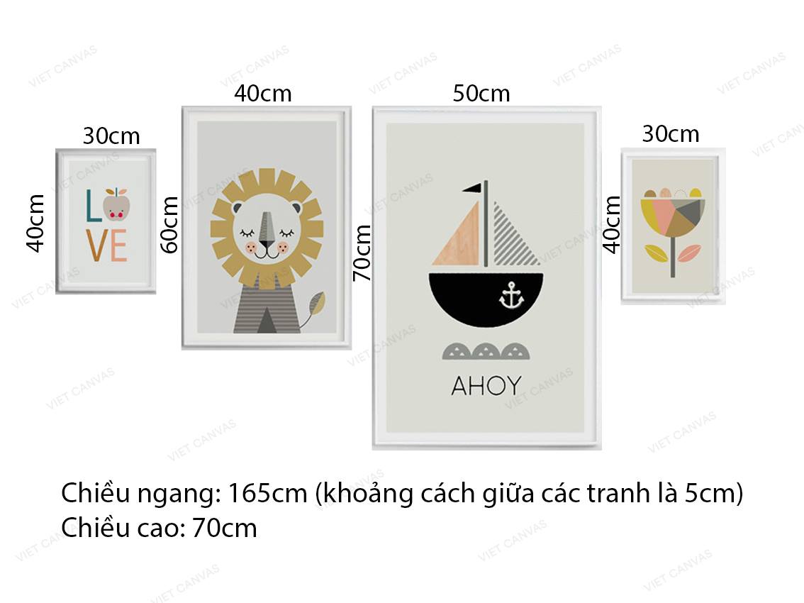 Bộ 4 Tranh Sư Tử, Thuyền Và Hoa - VZ455.1