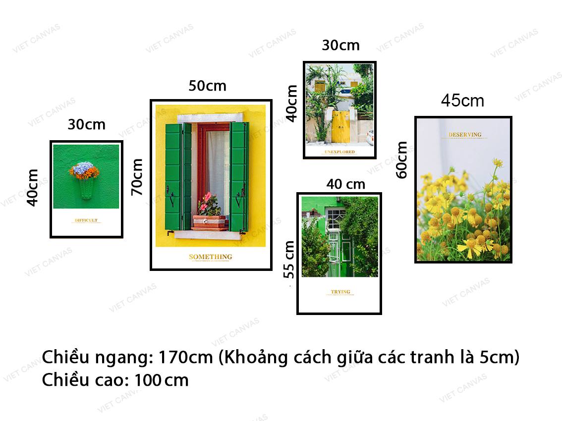 Bộ 5 Tranh Khung Cửa Sổ Bên Vườn Hoa Lá - VZ060.1
