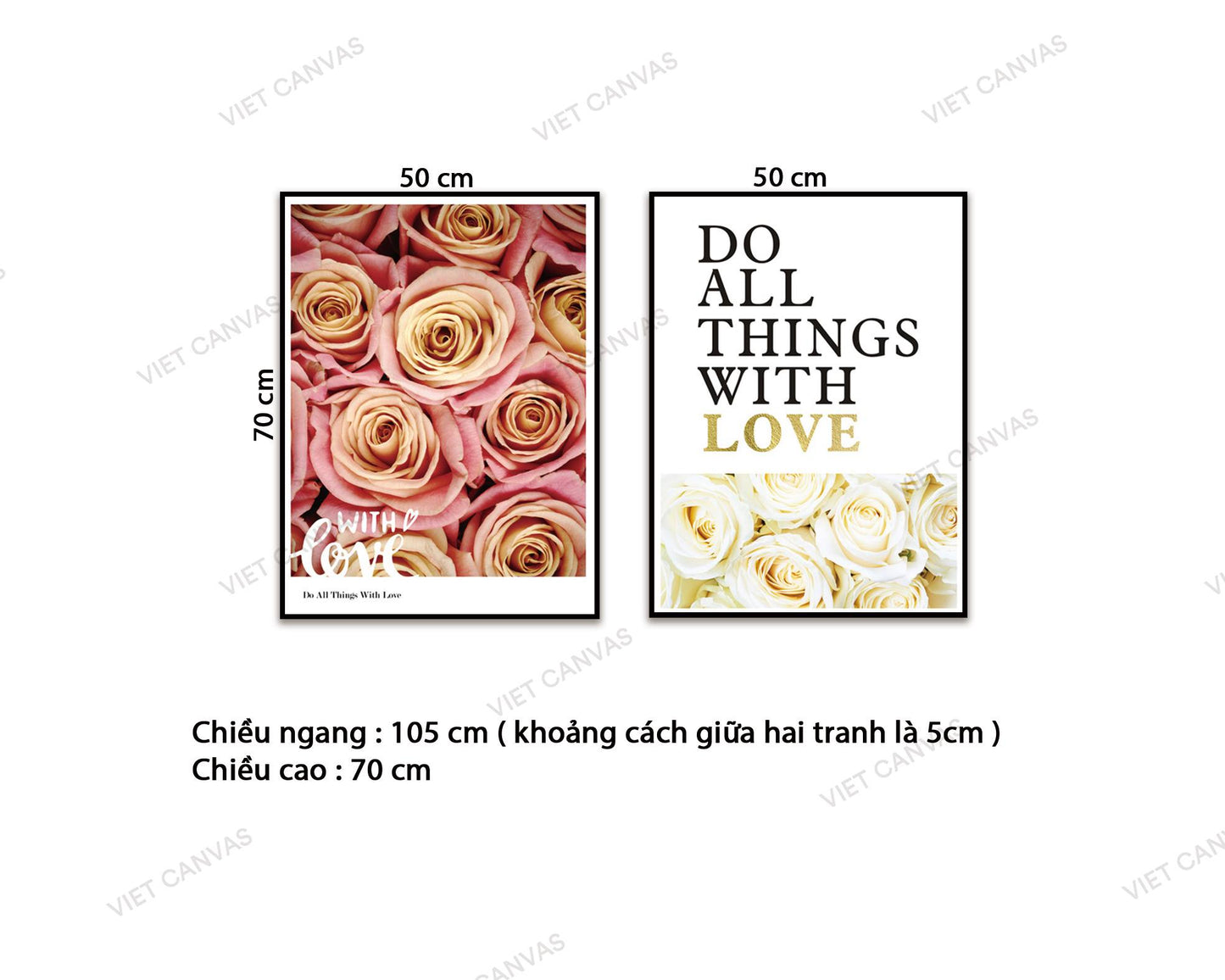 Bộ 2 Tranh Hoa Nở Và Quotes Do All Things With Love - VZ587