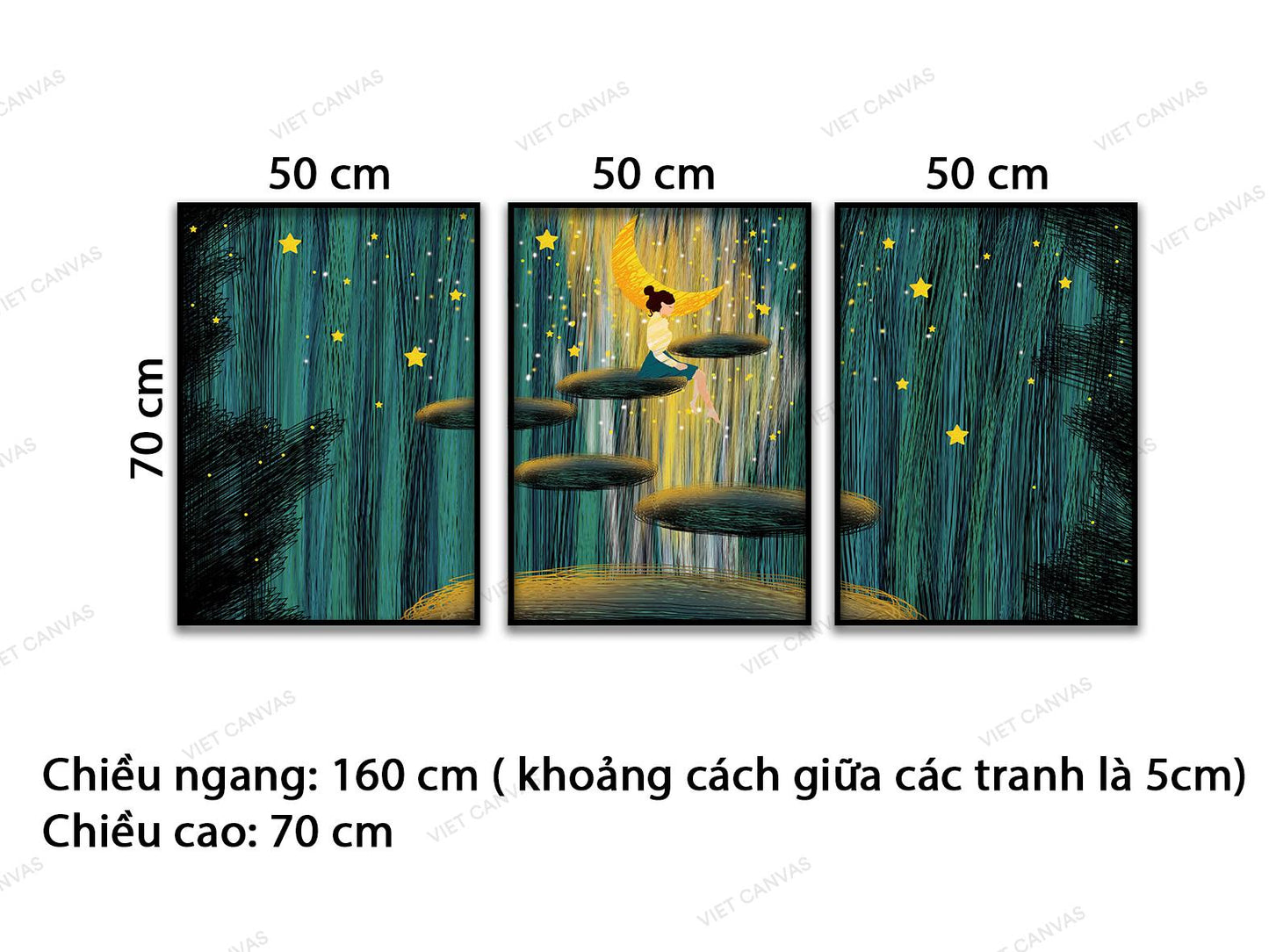 Bộ 3 Tranh Cô Gái Với Màn Đêm - VB956